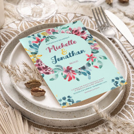 Elegante groene kleurrijke waterverf bloemenbruilo kaart