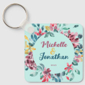 Elegante groene kleurrijke waterverf bloemenbruilo sleutelhanger (Voorkant)