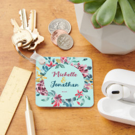 Elegante groene kleurrijke waterverf bloemenbruilo sleutelhanger