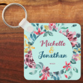 Elegante groene kleurrijke waterverf bloemenbruilo sleutelhanger (Voorkant)