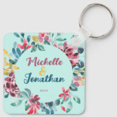 Elegante groene kleurrijke waterverf bloemenbruilo sleutelhanger (Achterkant)