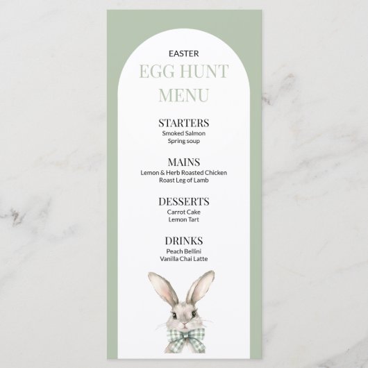 Elegante groene konijn Waterverf Egg Hunt Menu (Voorkant)