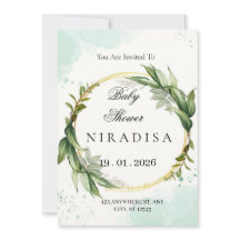 Elegante Groene Krans Baby Shower Uitnodiging
