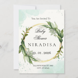 Elegante Groene Krans Baby Shower Uitnodiging