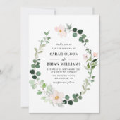 Elegante groene krans blos bloemenbruiloft kaart (Voorkant)