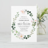 Elegante groene krans blos bloemenbruiloft kaart (Staand voorkant)