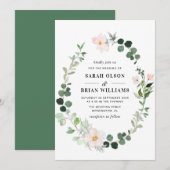 Elegante groene krans blos bloemenbruiloft kaart (Voorkant / Achterkant)