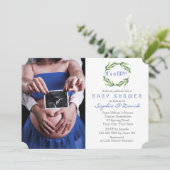Elegante groene krans foto jongen baby shower kaart (Staand voorkant)