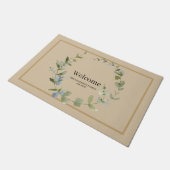 Elegante groene krans gepersonaliseerd welkom deurmat (Schuin)