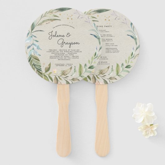 Elegante groene krans | Huwelijksprogramma handven Handwaaier (Voorkant en achterkant)