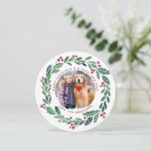 Elegante groene krans Kerst foto rond Feestdagenkaart (Staand voorkant)