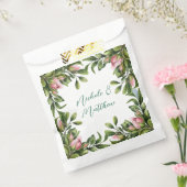 Elegante groene krans met roze rozenknop bruiloft bedankzakje (Gezegeld)