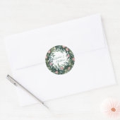 Elegante groene krans met roze rozenknop bruiloft ronde sticker (Envelop)