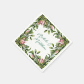 Elegante groene krans met roze rozenknop bruiloft servet (Hoek)