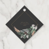 Elegante groene krans op zwarte vrolijke kerst bedankjes labels (Achterkant)