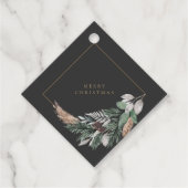 Elegante groene krans op zwarte vrolijke kerst bedankjes labels (Voorkant)