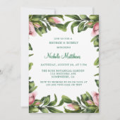 Elegante groene krans Pink Bud Brunch & Bubbly Kaart (Voorkant)