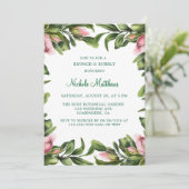 Elegante groene krans Pink Bud Brunch & Bubbly Kaart (Staand voorkant)