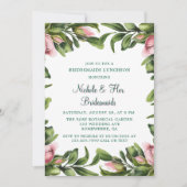 Elegante groene krans roze knop bruidsmeisjes lunc kaart (Voorkant)