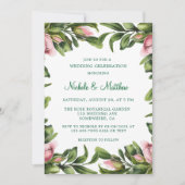 Elegante groene krans roze knop bruiloft viering kaart (Voorkant)