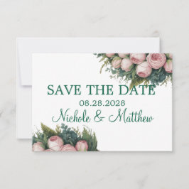 Elegante groene krans roze knoppen bruiloft save the date