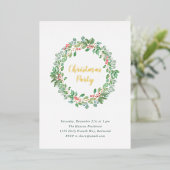 Elegante Groene Krans Rustieke Kerstfeestviering Folie Uitnodiging (Staand Voorkant)