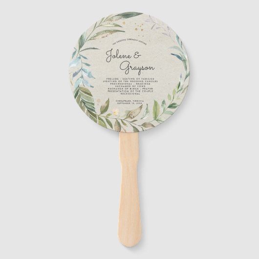 Elegante groene krans | Trouwprogramma Hand Fan Handwaaier (Voorkant)