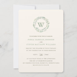 Elegante groene krans watercolor bruiloft kaart