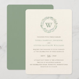Elegante groene krans watercolor bruiloft kaart