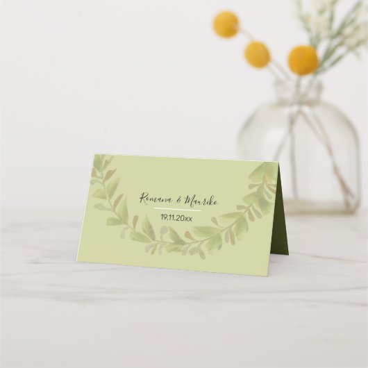 Elegante groene krans Waterverf gepersonaliseerd Plaatskaartje (Voorkant)