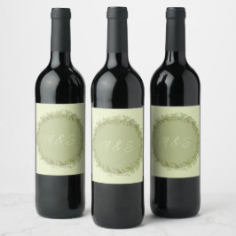 Elegante groene krans Waterverf gepersonaliseerd Wijn Etiket