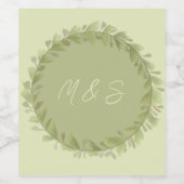 Elegante groene krans Waterverf gepersonaliseerd Wijn Etiket (Enkel label)