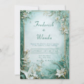 Elegante Groene Lelie Bloemen Huwelijksuitnodiging Kaart (Voorkant)