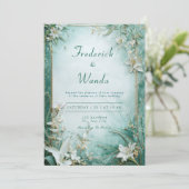 Elegante Groene Lelie Bloemen Huwelijksuitnodiging Kaart (Staand voorkant)