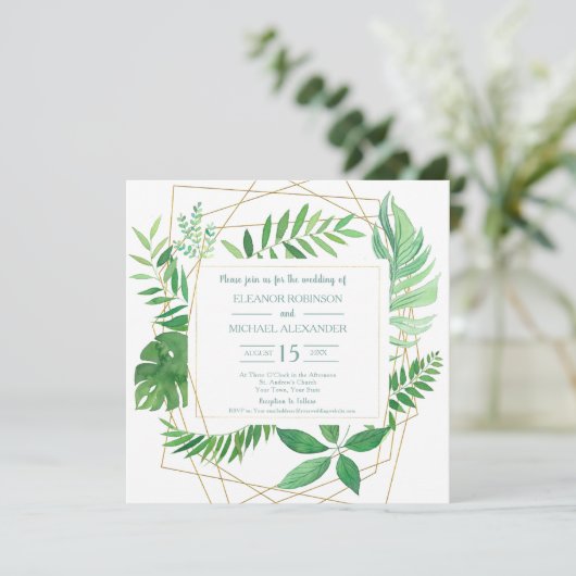 Elegante groene lente of zomer tuin bruiloft kaart (Staand voorkant)