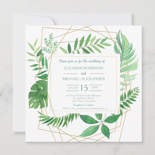 Elegante groene lente of zomer tuin bruiloft kaart (Voorkant)