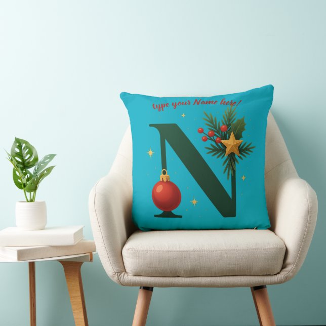 Elegante groene letter N kerstdekoration kussen (Stoel)