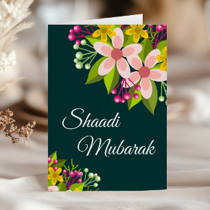 Elegante Groene Levendige Bloemige Shaadi Mubarak Kaart