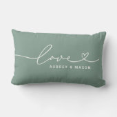Elegante Groene Liefdeshart Script Koppelnamen Kussen (Achterkant)