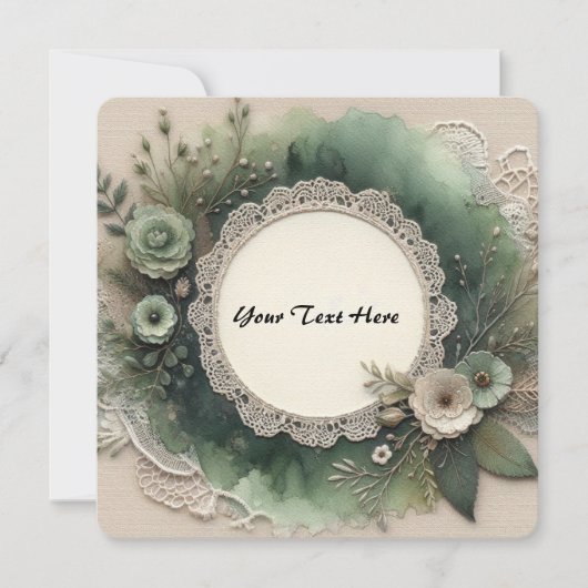 Elegante groene lijst met bloemen in bosstijl kaart (Voorkant)