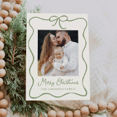 Elegante groene lint boog 2 foto vakantie Kaart