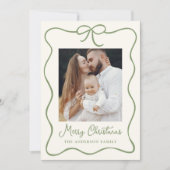 Elegante groene lint boog 2 foto vakantie Kaart (Voorkant)