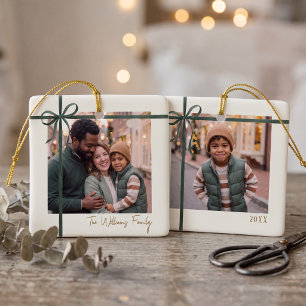 Elegante groene lint foto keramisch ornament