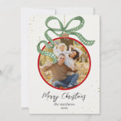 Elegante groene lint foto kerstkaart (Voorkant)
