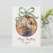 Elegante groene lint foto kerstkaart (Staand voorkant)