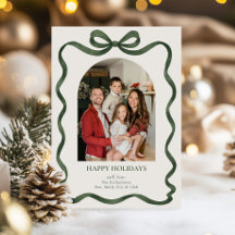 Elegante groene lint kerstfoto wenskaart