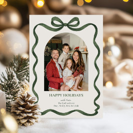 Elegante groene lint kerstfoto wenskaart feestdagenkaart