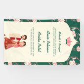 Elegante Groene Lotus Lantaarns Mehndi Sanget Indi Spandoek (Horizontaal)