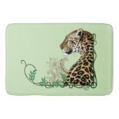Elegante Groene Luipaard Botanische Henna Badmat (Voorkant)