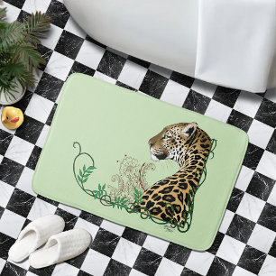 Elegante Groene Luipaard Botanische Henna Badmat